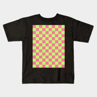 Pink and Green Checkered Pattern Kids T-Shirt